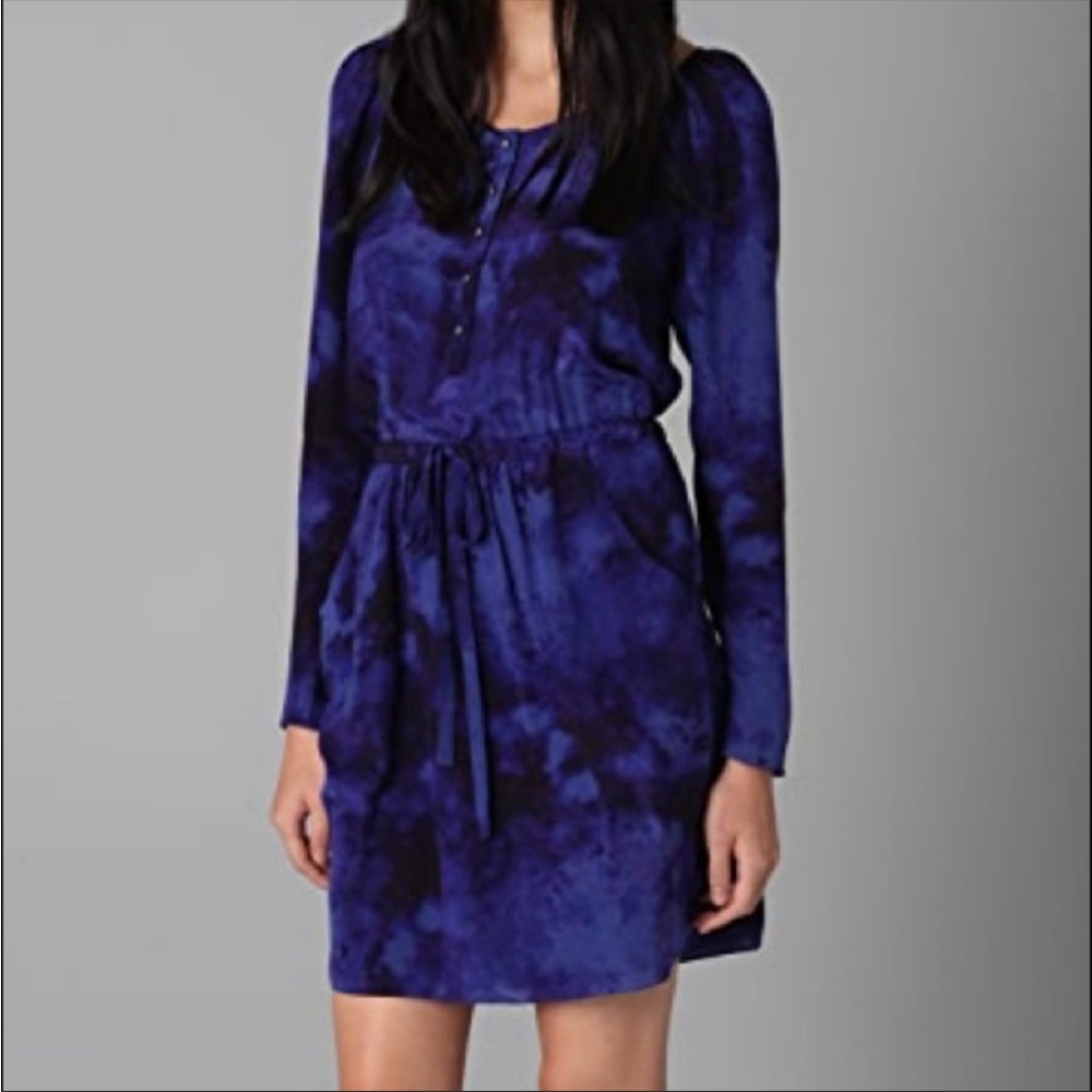 Rebecca Taylor Blue & Black Abstract Print Silk Dress